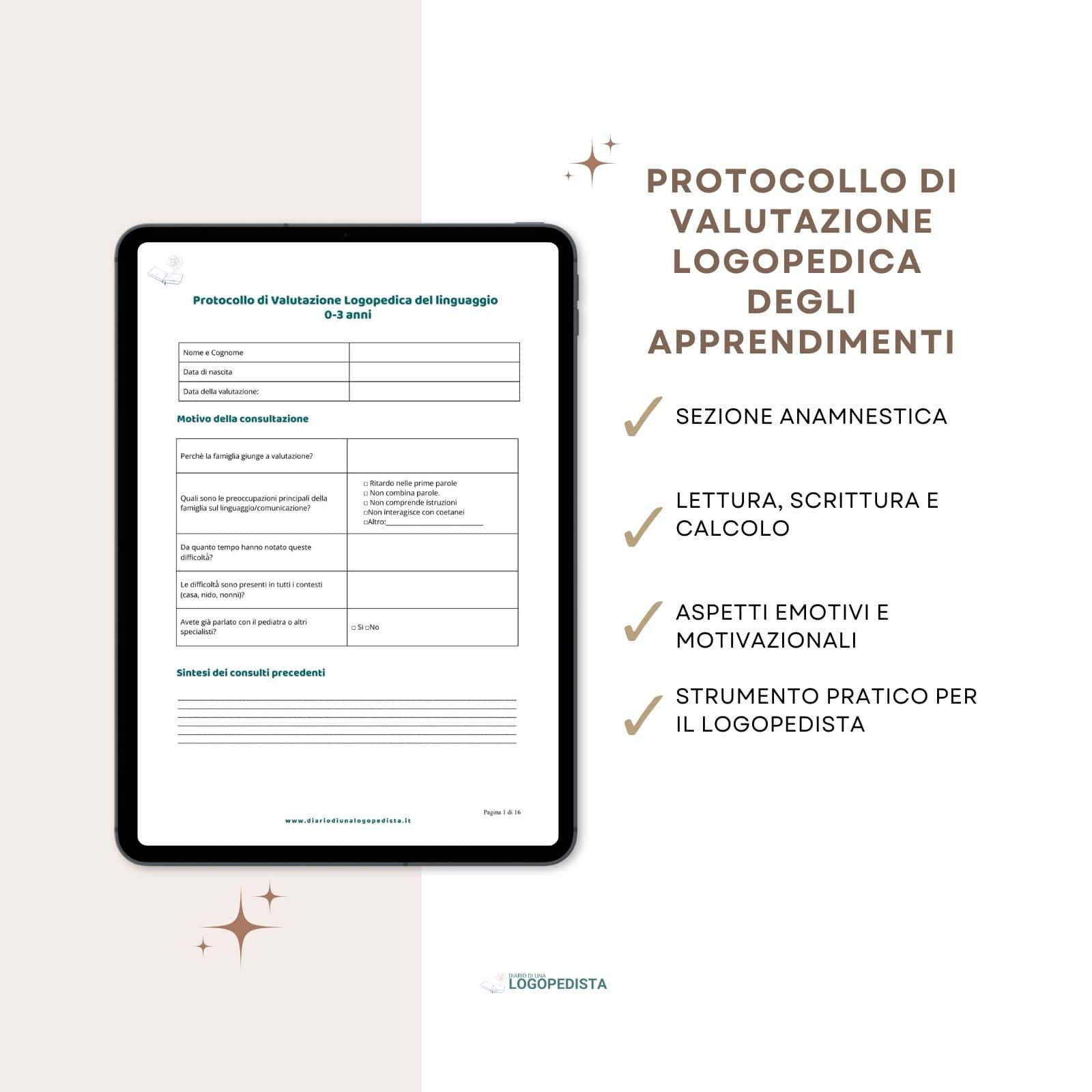 Copia di Mockup Prototti Sito-45 Protocollo di valutazione logopedica degli apprendimenti · Valutazione logopedica · Diario di una Logopedista