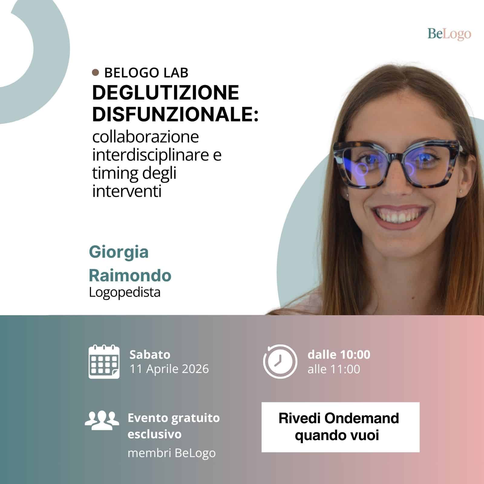 Locandina Eventi -5 BeLogo Lab | Deglutizione disfunzionale · Webinar per Logopedisti · Diario di una Logopedista