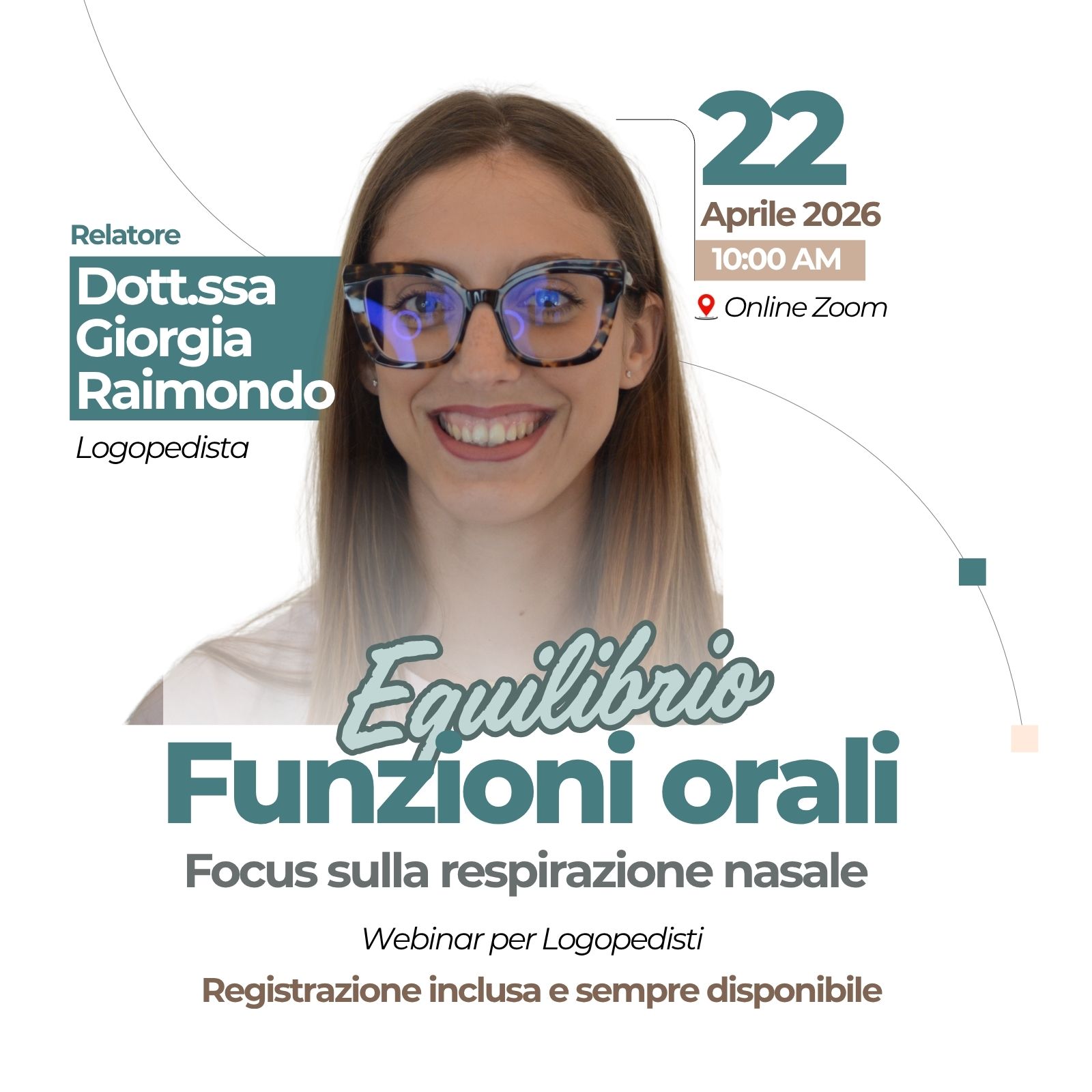 Locandina Eventi -6 Webinar per Logopedisti: Equilibrio delle funzioni orali: focus sulla respirazione nasale · Diario di una Logopedista