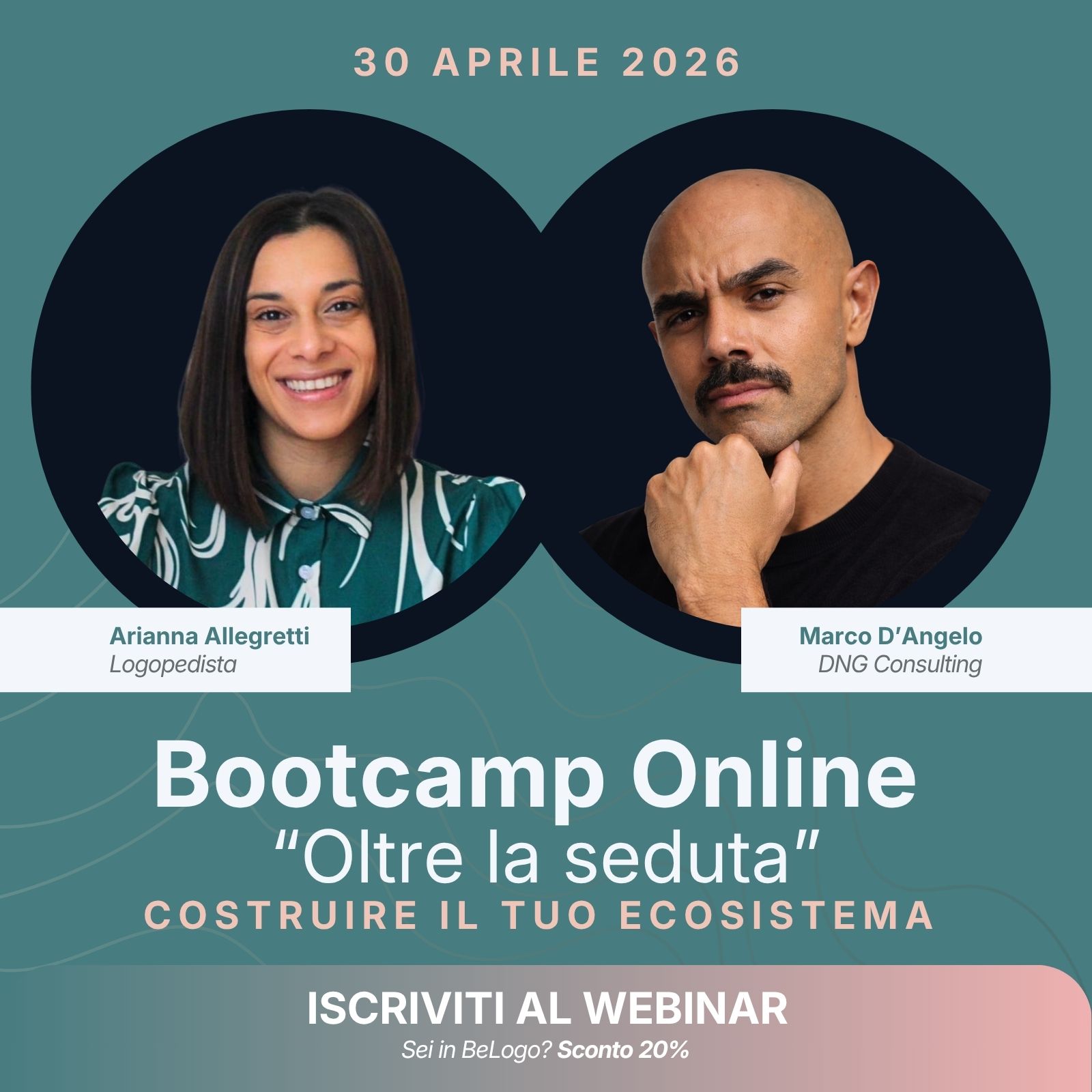 Locandina evento Oltre la seduta BootCamp online professionisti sanitari "Oltre la seduta: Costruire un Ecosistema" · Diario di una Logopedista