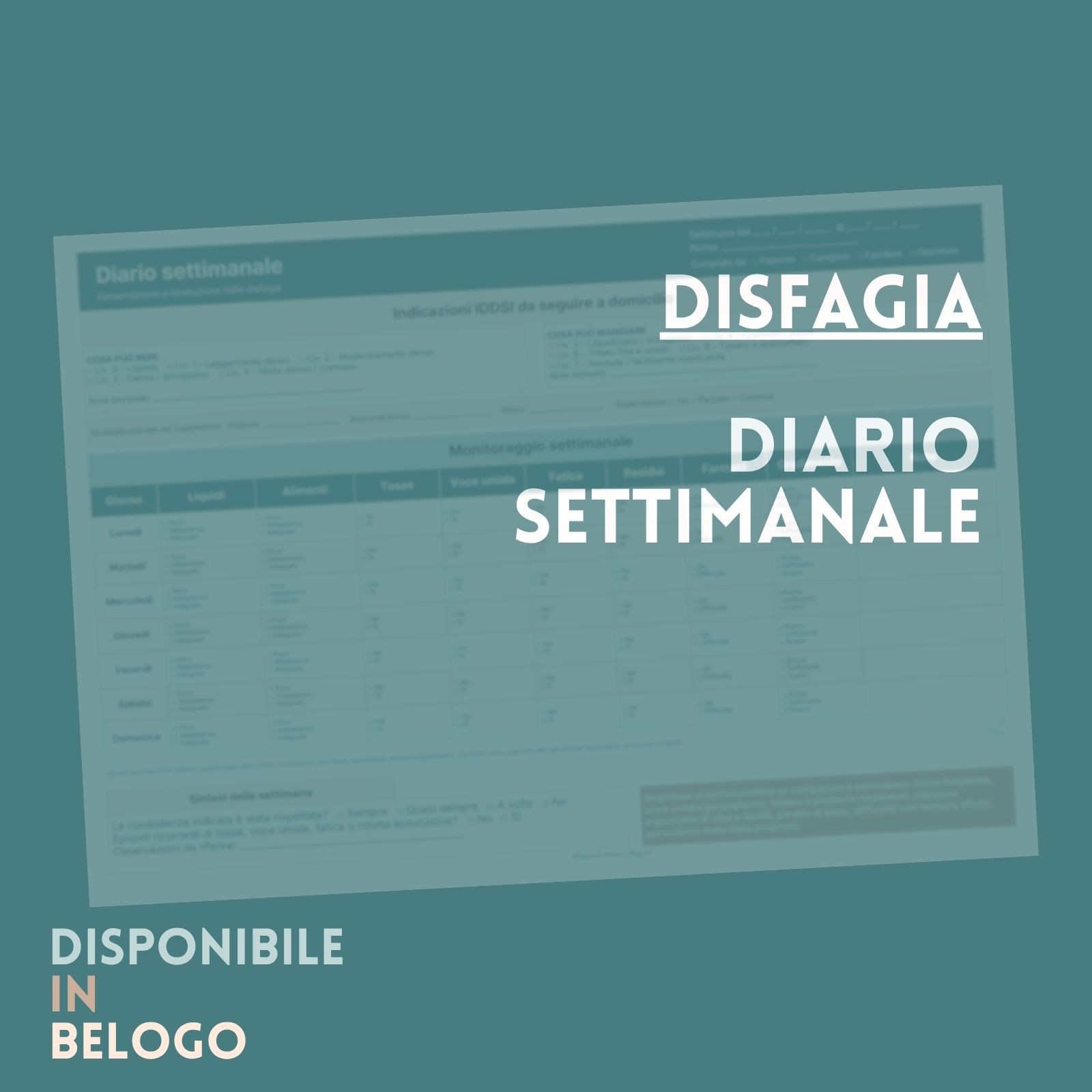 Diario Settimanale Disfagia | Alimentazione e Idratazione · Disfagia · Diario di una Logopedista